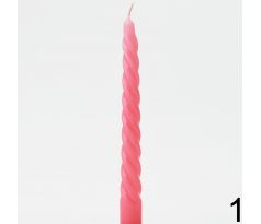 Konická točená sviečka ružová 23cm, 1ks