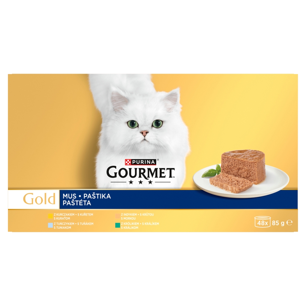 GOURMET GOLD Multipack paštéty kura, morka, králik, tuniak 48 x 85 g