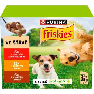 Friskies Adult kapsičky pre psov hovädzie, kura, jahňacie v šťave 24 x 85 g