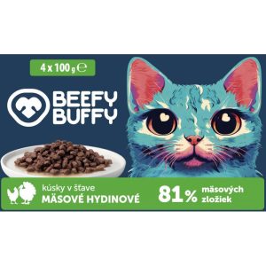 BEEFY BUFFY SET kapsičky pre mačky mäsové hydinové kúsky v omáčke 4 x 100 g