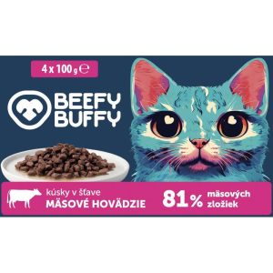 BEEFY BUFFY SET kapsičky pre mačky mäsové hovädzie kúsky v omáčke 4 x 100 g